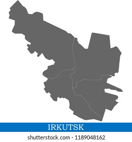 High Quality map of Irkutsk is a city of Russia, with borders of districts