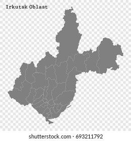 High Quality map of Irkutsk Oblast is a region of Russia with borders of the districts