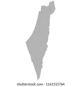 High quality map of Israel with borders of the regions on white background