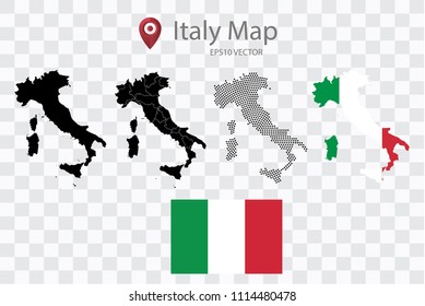 High quality map of Italy with black dots and ,and Flag map,on transparent background.Vector eps 10