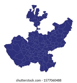 High Quality map of Jalisco is a state of Mexico, with borders of the municipalities