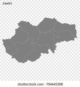 High Quality map of Jambi is a province of Indonesia, with borders of the regency