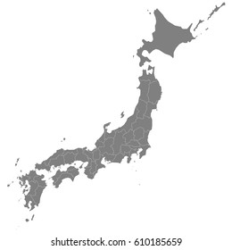 High quality map of Japan with borders of the regions