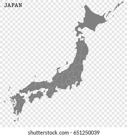 High quality map of Japan with borders of the regions or counties. Vector illustration