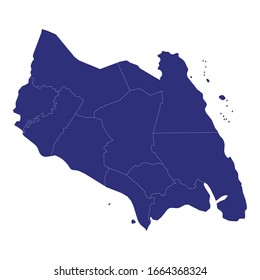 High Quality map of Johor Darul Ta'zim is a state of Malaysia, with borders of the districts