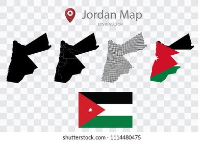 High quality map of Jordan with black dots and ,and Flag map,on transparent background.Vector eps 10