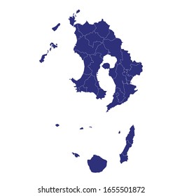 High Quality map of Kagoshima is a prefecture of Japan with borders of the districts