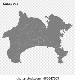 High Quality map of Kanagawa is a prefecture of Japan with borders of the districts