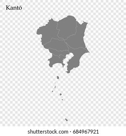 High Quality map of Kanto is a region of Japan, with borders of the prefectures.