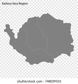 High quality map of Karlovy Vary is a region of Czech republic, with borders of the districts