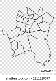 High Quality map of Katowice is a city  The Poland, with borders of the regions. Map Katowice of  Silesian your web site design, app, UI. EPS10.