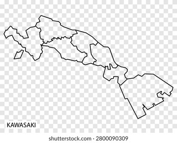 High Quality map of Kawasaki is a city  of  Japan, with borders of the districts. Map of  Kawasaki for your web site design, app, UI. EPS10.