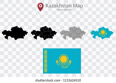 High quality map of Kazakhstan with black dots and Flag map,on transparent background.Vector eps 10