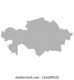 Hochwertige Karte Kasachstans mit Grenzen der Regionen auf weißem Hintergrund
