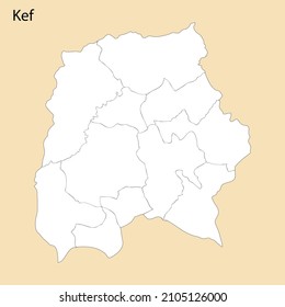 High Quality map of Kef is a region of Tunisia, with borders of the districts