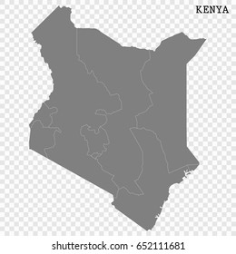 High quality map of Kenya with borders of the regions or counties 