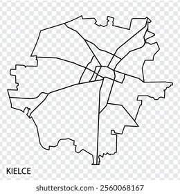 High Quality map of Kielce is a city  The Poland, with borders of the regions. Map Kielce of Swietokrzyskie Voivodeship your web site design, app, UI. EPS10.