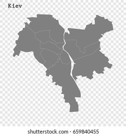 High Quality map of Kiev is a city of Ukraine, with borders of the regions