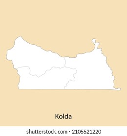 High Quality map of Kolda is a region of Senegal, with borders of the districts