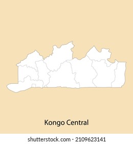 High Quality map of Kongo Central is a region of DR Congo, with borders of the districts