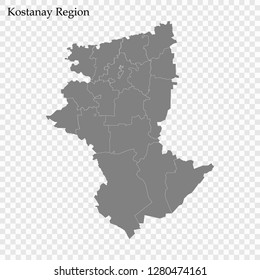 High Quality map of Kostanay Region of Kazakhstan, with borders of districts