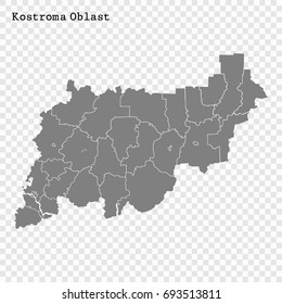 High Quality map of Kostroma Oblast is a region of Russia with borders of the districts
