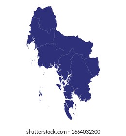 High Quality map of Krabi is a province of Thailand, with borders of the districts