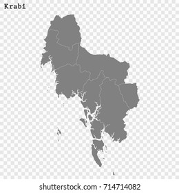 High Quality map of Krabi is a province of Thailand, with borders of the districts