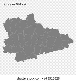 High Quality map of Kurgan Oblast is a region of Russia with borders of the districts