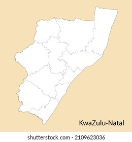 High Quality map of KwaZulu-Natal is a region of South Africa, with borders of the districts