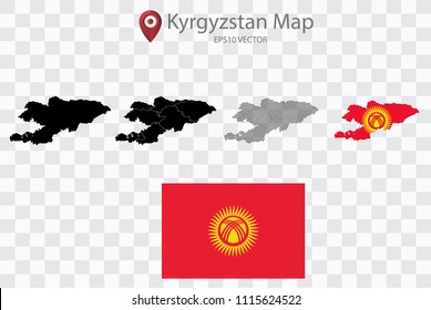 High quality map of Kyrgyzstan with black dots and Flag map,on transparent background.Vector eps 10