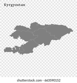 High quality map of Kyrgyzstan with borders of the regions or counties 