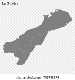 High Quality map of La Guajira is a Department of Colombia with borders of the Municipalities