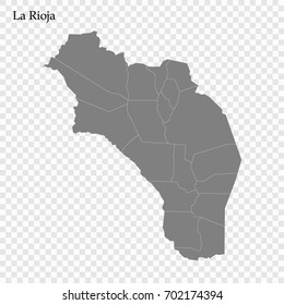 High Quality map of La Rioja province is a district of Argentina with borders of the departments