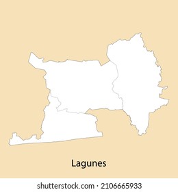 High Quality map of Lagunes is a region of Ivory Coast, with borders of the districts