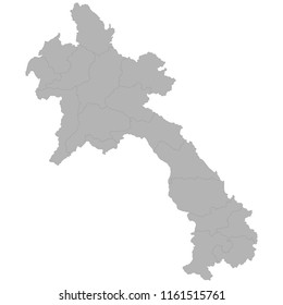 High quality map of Laos with borders of the regions on white background