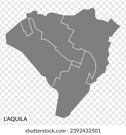 High Quality map of L'Aquila is a city in Italy, with borders of the districts. Map of L'Aquila for your web site design, app, UI. EPS10.