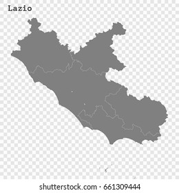 High Quality map of Lazio is a region of Italy, with borders of the provinces