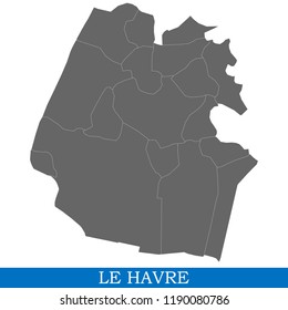 High Quality map of Le Havre is a city of France, with borders of districts