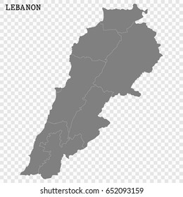 High quality map of Lebanon with borders of the regions or counties 