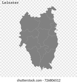 High Quality map of Leinster is a province of Ireland, with borders of the counties