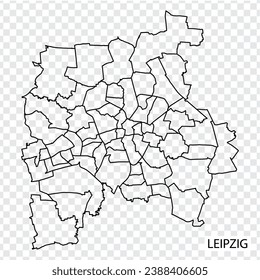 Mapa de alta calidad de Leipzig es una ciudad de La Alemania, con fronteras de los distritos. Mapa de Leipzig para el diseño de tu sitio web, aplicación, UI. EPS10.