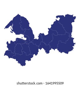 High Quality map of Leningrad Oblast is a region of Russia with borders of the districts