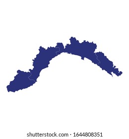 High Quality map of Liguria is a region of Italy, with borders of the provinces