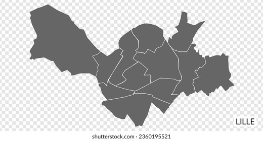 High Quality map of Lille is a city  The France, with borders of the districts. Map Lille of Hauts-de-France your web site design, app, UI. EPS10.