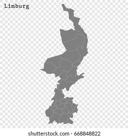 High Quality map of Limburg is a province of Netherlands, with borders of the Municipalities