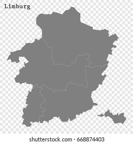 High Quality map of Limburg is a province of Belgium, with borders of the regions