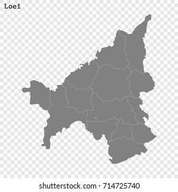 High Quality map of Loei is a province of Thailand, with borders of the districts