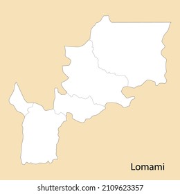 Mapa de alta calidad de Lomami es una región de RD Congo, con fronteras de los distritos