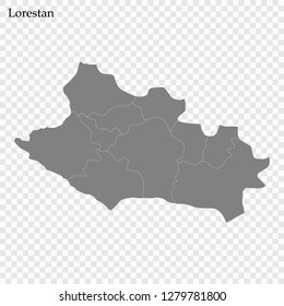 High Quality map of Lorestan is  province of Iran, with borders of the municipalities